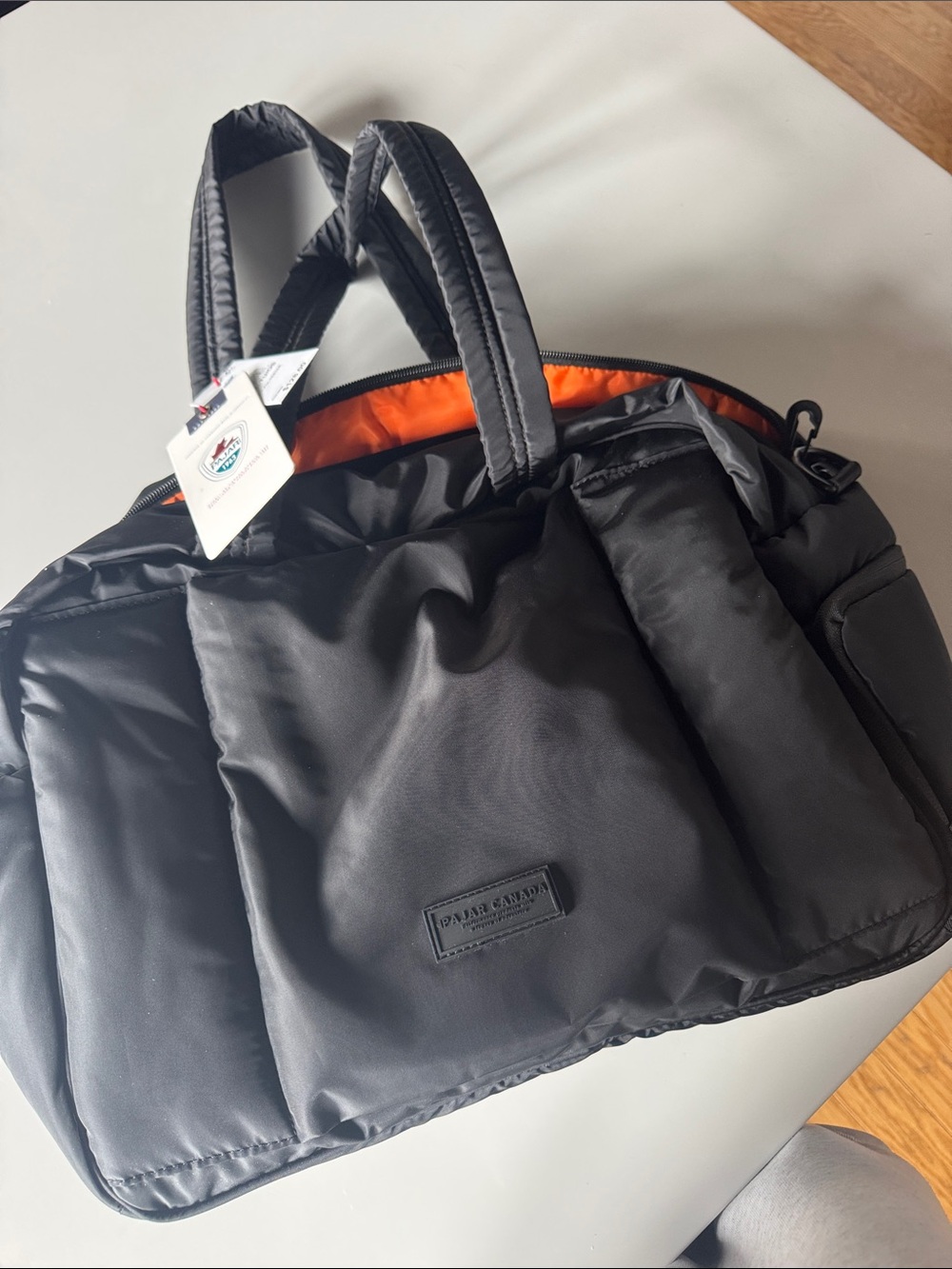 Pajar Black Travel Tote with Orange Interior